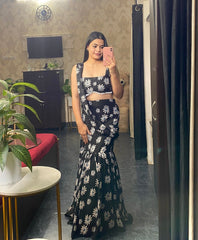 Designer Georgette Black Color Fish Lehenga Choli