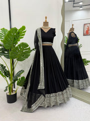 Wedding & Party Wear Heavy Black Color Lehenga Choli