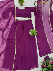 Lovely Purple Georgette Embroidery Koti With Lehenga Set