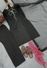 Stunning Sequence Work Black Color Palazzo Suit