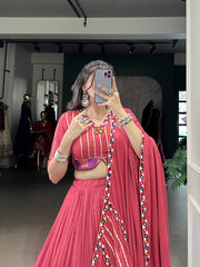 Lovely Pink Rayon Mirror Work Lehenga Choli