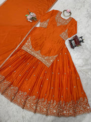 Occasion Wear Orange Color Top With Lehenga