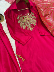 Exclusive Pink Satin Silk Embroidery Work Farshi Salwar Suit