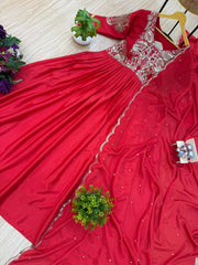 Wonderful Embroidery Work Red Color Gown