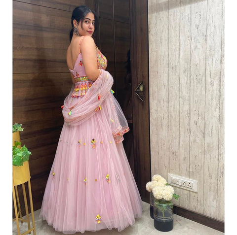 Light Pink Wedding & Party Wear Light Pink Double layer net lehenga Choli