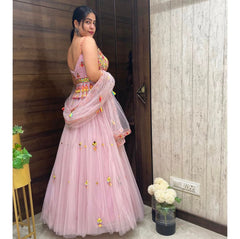 Light Pink Wedding & Party Wear Light Pink Double layer net lehenga Choli