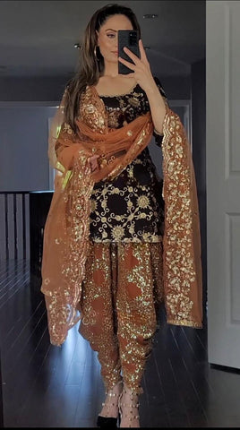Outstanding Sequence Work Black Color Dhoti Suit