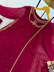 Designer Maroon Georgette Embroidery Work Palazzo Suit