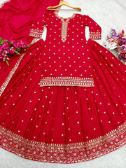 Elegant Red Color Sequence Work Top With Lehenga