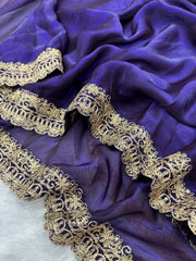 Innovative Purple Color Embroidery Work Silk Saree
