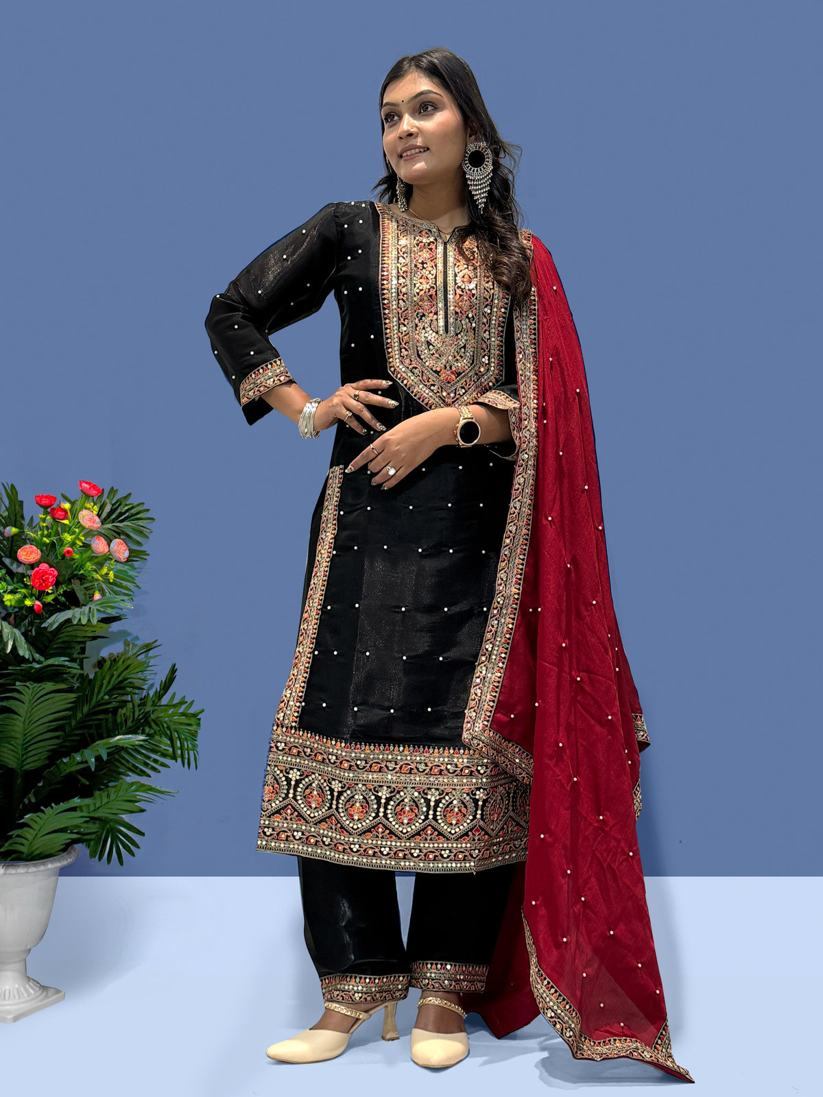 Shining Black Color With Heavy Work Salwar Suit