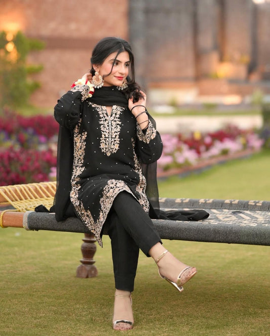 Function Wear Riveted Moti Work Black Color Palazzo Suit