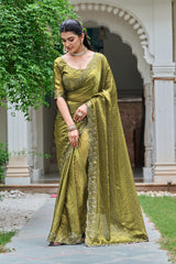 Marvelous Red Diamond Work Silk Saree