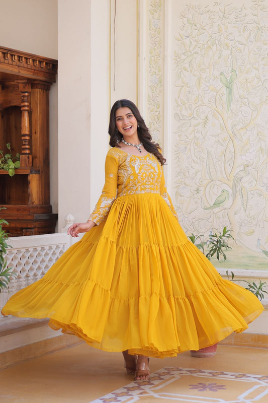 Glorious Sequence Work Yellow Color Long Gown