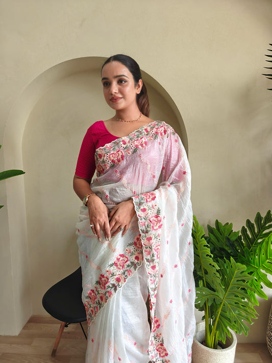 Beautiful Crush Silk White Color Saree