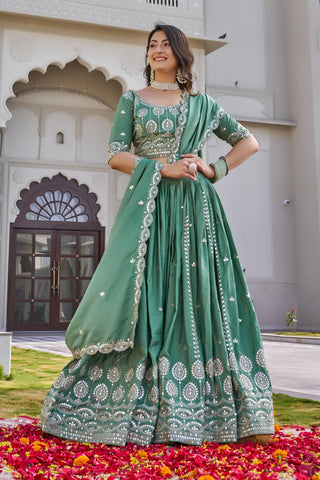 Exclusive Green Crepe Silk Embroidery Lehenga