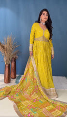 Glorious Embroidery Work Yellow Color Gown