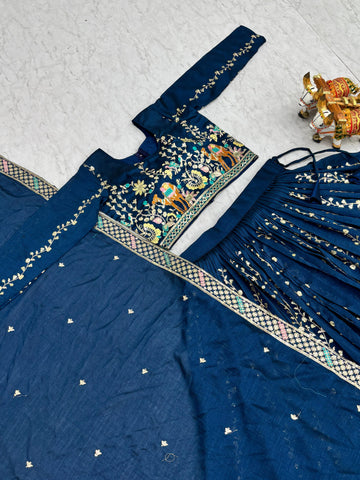 Exclusive Mustard Vichitra Embroidery Work Lehenga