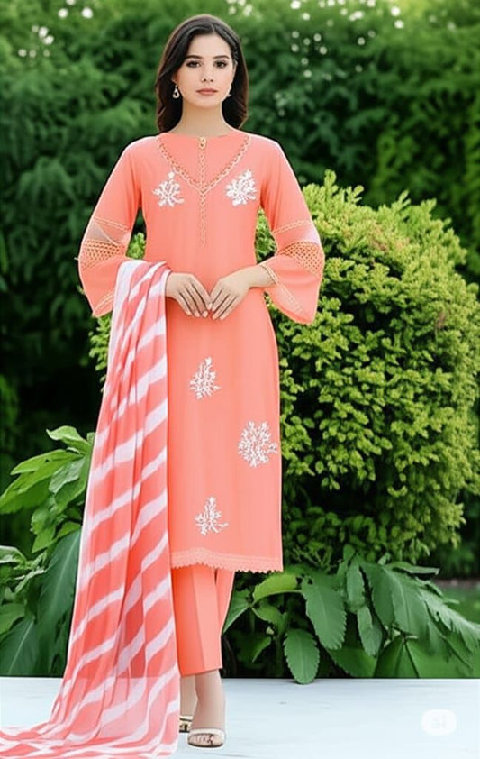 Ravishing Peach Color Embroidery Work Straight Salwar Suit