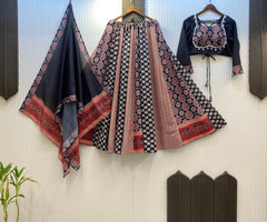 Glorious Black Color Printed Work Lehenga Choli