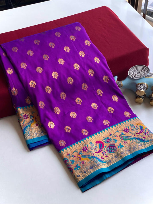 Festive Wear Meenakari Butti Purple Color Paithani Silk Saree