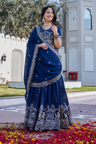 Gorgeous Pink Vichitra Thread Work Lehenga Choli