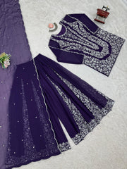 Demanding Georgette Purple Color Sharara Suit