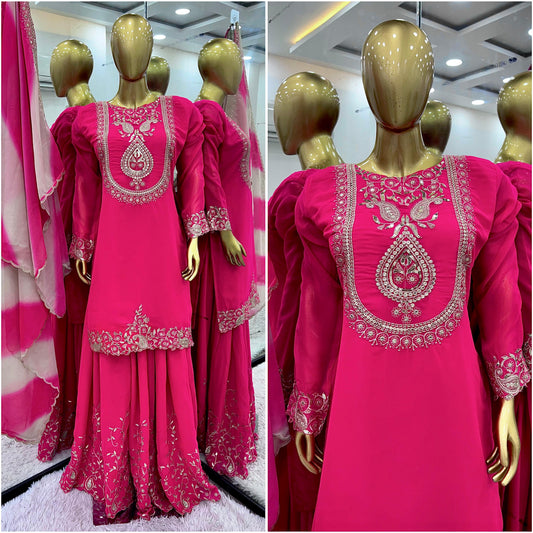 Presenting Georgette Sequence Work Pink Color Sharara Suit