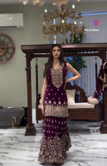 Fabulous Georgette Wine Color Sharara Suit