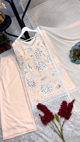 Ravishing Sky Blue Georgette Embroidery Palazzo Suit