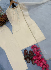 Stunning Sequence Work Off White Color Palazzo Suit