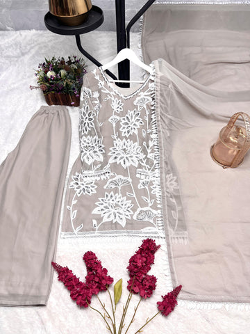 Ravishing Sky Blue Georgette Embroidery Palazzo Suit