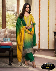 Precious Embroidery Work Yellow With Green Color Salwar Suit