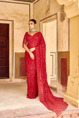 Luxuriant Red Color Georgette Embroidery Work Saree