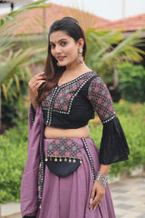 Navratri Special Purple Cotton Ajrakh Print Lehenga Choli