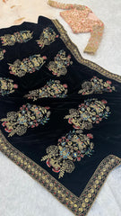 Designer Black Velvet with Dori Work Net Saree