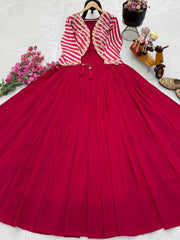 Gorgeous Pink Georgette Embroidery Sequence Koti With Gown