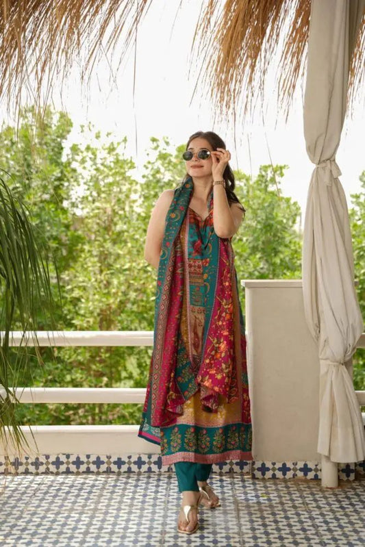 Function Wear Multi color Printed Top With Dupatta Set