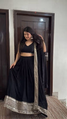 Wedding & Party Wear Heavy Black Color Lehenga Choli