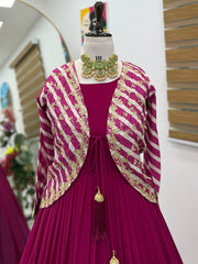 Gorgeous Pink Georgette Embroidery Sequence Koti With Gown