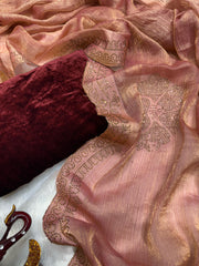 Elegant Diamond Work Peach Color Saree