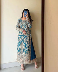 Peaceful Heavy Embroidery Work Blue Color Palazzo With Dupatta Set