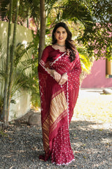 Superhit Maroon Color Original Bandhej Silk Saree