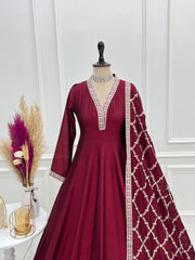 Gorgeous Heavy Work Vichitra Silk Anarkali Gown