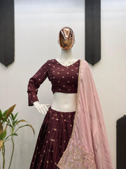 Daisy Maroon Poly Rayon Sequence Work Lehenga Choli