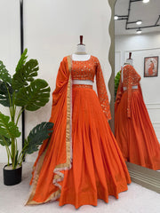 Good Looking Sequence Work Orange Color Lehenga Choli