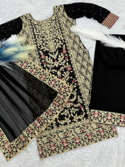 Presenting Moti Work Black Color Sharara Suit