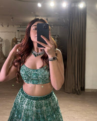 Green Color Embroidered Bridal Lehenga Choli Set
