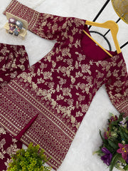 Elegant Maroon Color Dola Silk Co-ord Set
