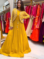 Gorgeous Pink Georgette Embroidery Sequence Koti With Gown